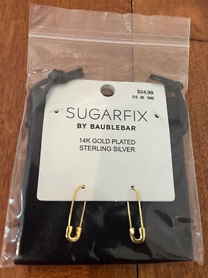 #ad SUGARFIX by BaubleBar .925 Sterling Silver W 14K plate Safety Pin Earrings NEW $13.99