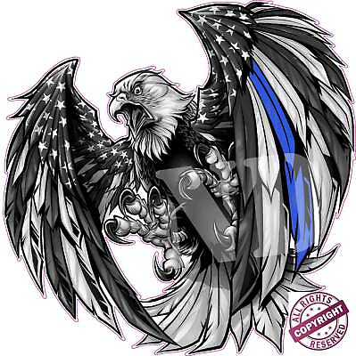 #ad Thin Blue Line American Flag Eagle Decal $19.95