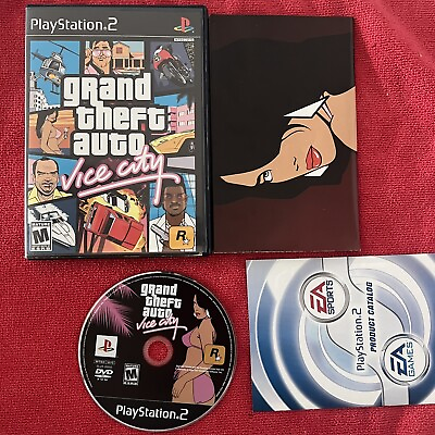 #ad 🔥 Grand Theft Auto Vice City Sony PlayStation 2 2002 GTA PS2 Black Label w Map $13.49