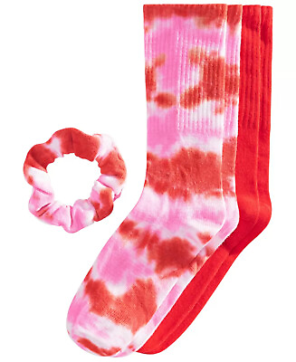Womens Crew Sock and Scrunchie Set Tie Dye Pink Red 2 Pair JENNI $16.99 NWT $3.99
