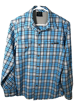 #ad Oakley Mens Shirt M Flannel Aqua Blue White Plaid Long Sleeve Button Collared $15.02