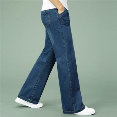 #ad Men#x27;s Solid Color Loose Flared Pants Thin Fashion Retro Denim Trousers Jean $31.21