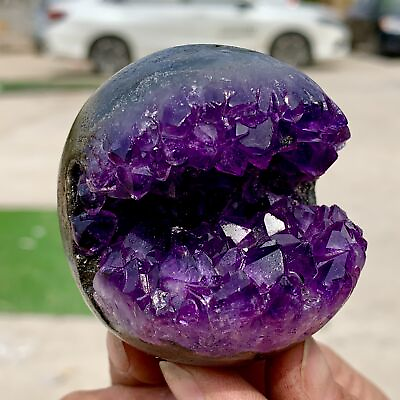 #ad 208G Natural Uruguayan Amethyst Quartz crystal open smile ball therapy $129.00