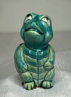 #ad Vintage Figurine Green Happy Turtle Anthropomorphic $5.00