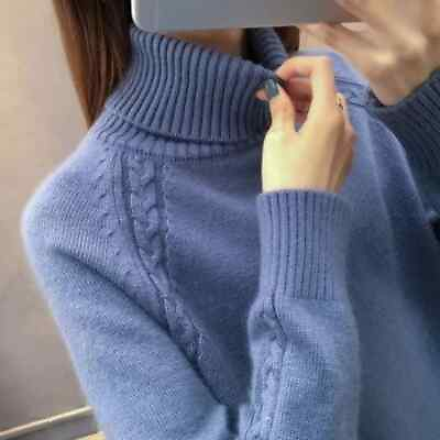 Women#x27;s Turtleneck Sweater New Loose Warm Knit Pullover Tops Knitwear Jumper $29.96