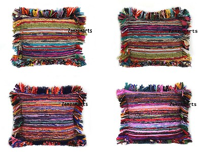 #ad New Indian handmade Cotton Chindi Cushion Cover Multi Home Decorate Pillows Case $19.71