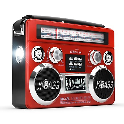 RD 666 Retro AM FM SW 3 Band Portable Radio with Bluetooth Boombox Flash Light $29.99