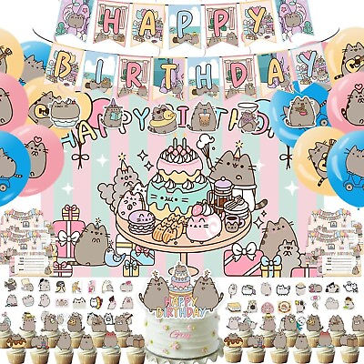 #ad 117Pcs Cat Birthday Party SuppliesInclude Happy Birthday BannerBackdropHan... $48.39