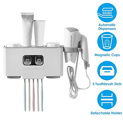 #ad Toothbrush Holder Automatic Toothpaste Dispenser with 5 Toothbrush Slots 2 Cups $19.99