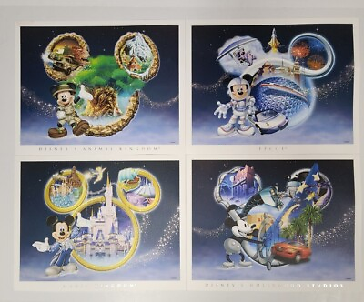 #ad Vintage Disney Walt Disney World Lithograph Set Mickey Mouse 4 Collector Prints $42.62