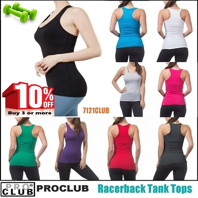WOMENS Racerback Tank Tops Sleeveless PROCLUB Workout Gym Yoga Solid Undershirt $5.50