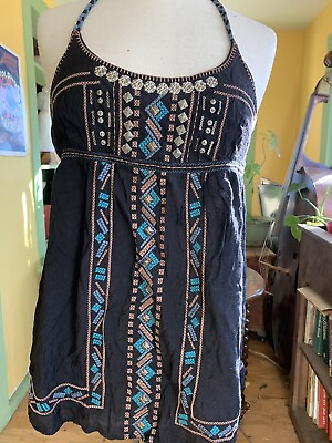 #ad Boho Hippie Beach FestivalHalter Top With Embroidery And Beaded Accents M $11.00