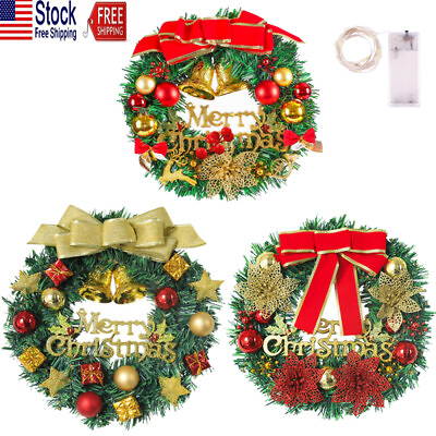 #ad Christmas LED Light Wreath Front Door Wall Hanging Garland Ornaments Xmas Decor $14.45