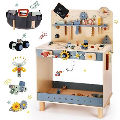 Deluxe Wooden Toy Workbench for Kids 69 Pieces Tool Playset with Play Tools ... $139.29