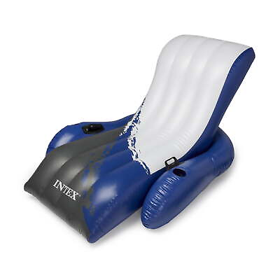 #ad Inflatable Floating Lounge Pool Recliner Chair W Cup Holders Blue Black White $27.57