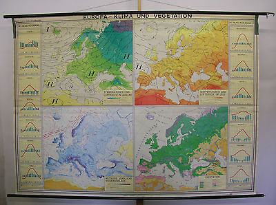 #ad Wall Map Europakarte Klimakarte January July Wetterkarte 96 1 2x70 7 8in 1971 $203.64