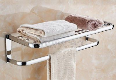#ad Polished Chrome Square Wall Mounted Bath Towel Rail Holder Rack Shelf Bar Kba831 $65.99