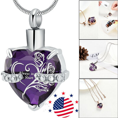 #ad Crystal Urn Necklace Heart Memorial Keepsake Pendant Ashes Cremation Jewelry USA $11.33