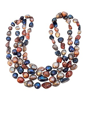 #ad Multicolor Cultured Approx 10mm Pearl 46” Strand Hand Knotted Blue Bronze A11 $49.95