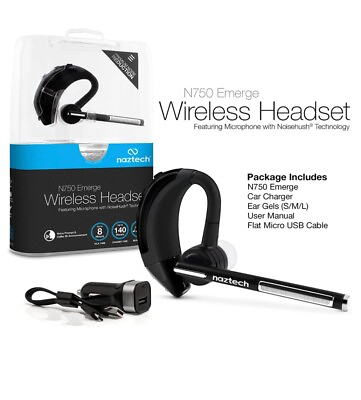#ad Naztech N750 Emerge Universal Bluetooth Wireless Headset Voice Prompt caller ID $41.88