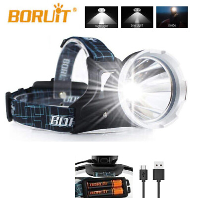 #ad BORUiT B10 Super Bright LED Headlamp USB Rechargeable Headlight Flashlight Torch $49.69