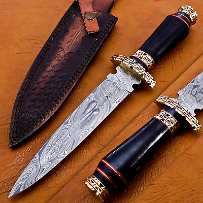 #ad Custom Handmade Damascus Steel Hunting Dagger With Sheath amp; Buffalo Horn Handle $94.99