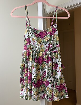 Charlotte Russe Knit Top Babydoll Artsy Pink Rose Floral Pockets Bohemian Small $12.74