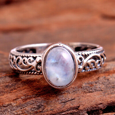 #ad Oval Moonstone Gemstone 925 sterling Silver Jewelry Handmade Ring Size US 7 $13.89
