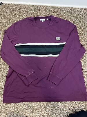 #ad Lacoste Mens Maroon Crewneck Lightweight Long sleeve Size 3XL Embroidered Logo $14.40