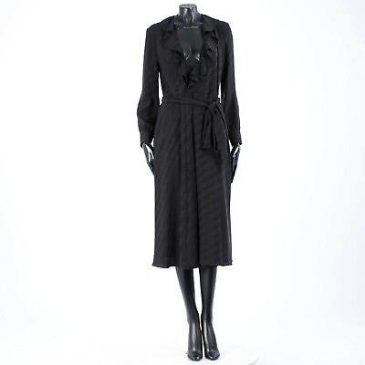 #ad CELINE 3750$ Black Silk Midi Wrap Dress Triompe Jacquard Ruffled Collar $1160.00