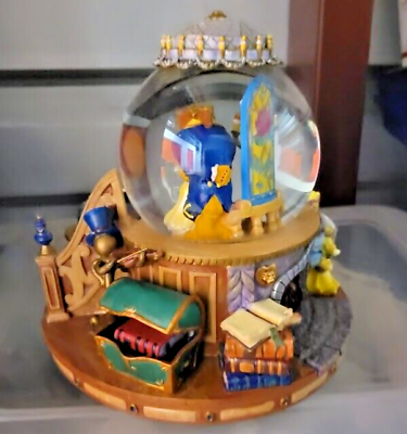 #ad Disney Beauty and the Beast Snow Globe Snowdome Music Box Rose Belle Light $160.30