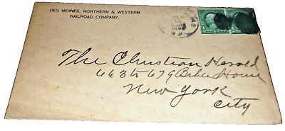 #ad 1892 DES MOINES NORTHERN amp; WESTERN RAILROAD MILWAUKEE ROAD COMPANY ENVELOPE $50.00