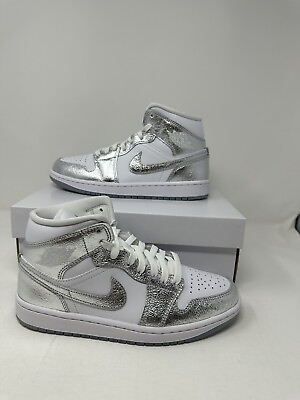 #ad Nike Women#x27;s Air Jordan 1 Mid SE Shoes Metallic Silver White FN5031 100 NEW $114.99