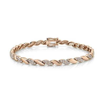 #ad 14K Rose Gold Diamond Wave Bracelet Womens Natural Round Cut 1.10 CT Certified $3712.26