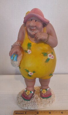 #ad Vintage Figurine Chubby Beach Lady With Beach Bag. Comical Detailed $13.00