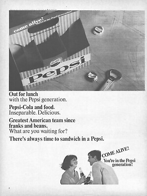 #ad 1966 Pepsi Cola Vintage Print Ad Come Alive Pepsi Generation Bottle Cap Opener $11.99