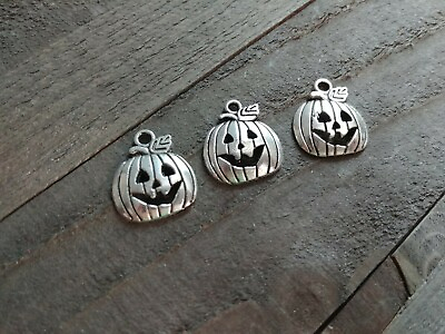 #ad 4 Jack o#x27;Lantern Charms Antiqued Silver Halloween Findings Pumpkin Pendants $2.88