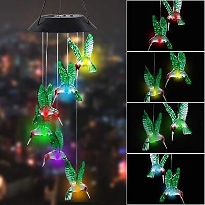 #ad Solar Hanging Windchimes Hummingbird Color Changing Lights for Yard Patio $15.44