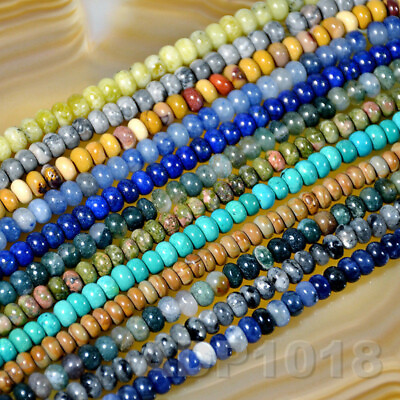 #ad 4x6mm amp; 5x8mm Natural GemStone Rondelle Spacer Loose Beads Strand 15.5quot; $6.99