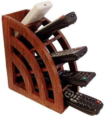 #ad Wooden Remote Control Storage Holder Stand Floral Engraved Caddy Holder Desktop $24.36