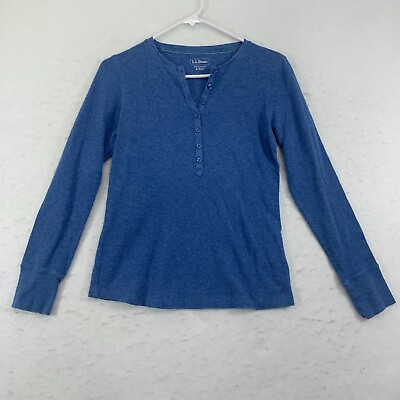 #ad L.L. Bean Women Top Size S Reg Blue Long Sleeves Button Front Cotton $9.99