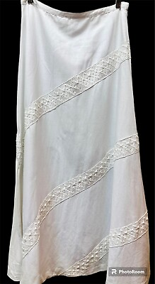 #ad New Carole Little Womens 10 White 100% Linen A Line Maxi Skirt Crochet Lace Trim $32.25