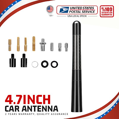 #ad Universal 4.7quot; 12CM Black Carbon Fiber Screw Aluminum Car Short Mini Antenna $11.39