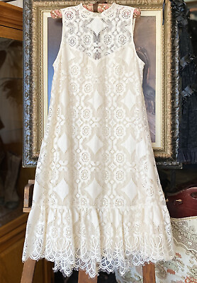 #ad Erin Fetherston Dress Casual Boho Summer Wedding Lace Cream A Line Sundress 10 $75.00