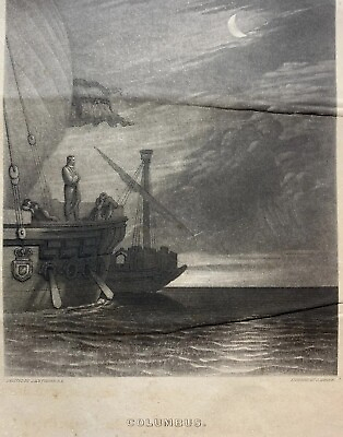 1860s Steel Engraving Columbus Sailing To America. J. M.W. Turner J. Sartain. $7.35
