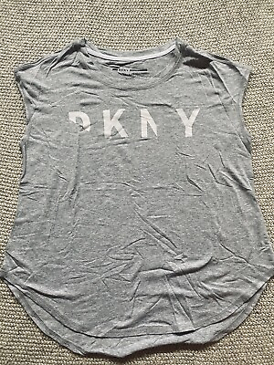 #ad DKNY Sport Sleeveless T Shirt Womens Small Crop Top Style Workout Fitness Gray $4.00