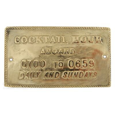Cocktail Hour Aboard Plaque Sign Polished Solid Brass Nautical Boat Beach Decor $24.95