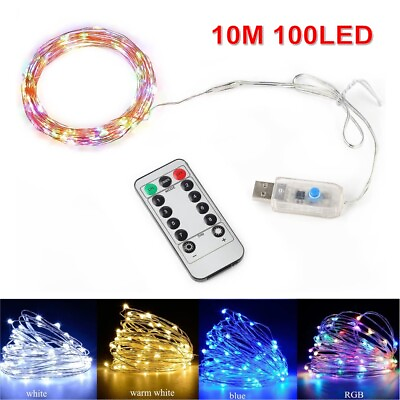 USB Plug in 100 LED Fairy String Lights DIY Remote Copper Wire Xmas Garden Decor $9.99