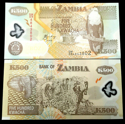 #ad Zambia 500 Kwacha Polymer Banknote World Paper Money UNC Currency Bill Note $2.45