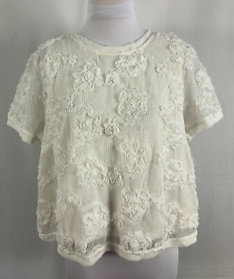 #ad New City Chic Women Top Lined White Lace Floral Short Sleeve Polyester XS $15.99